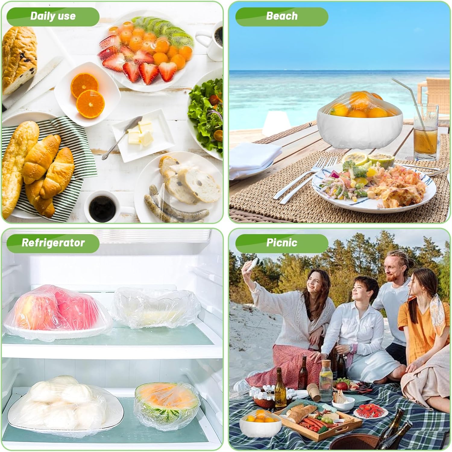 300Pcs Reusable Elastic Food Bowl Storage Covers, Sublaga, BPA Free V234017