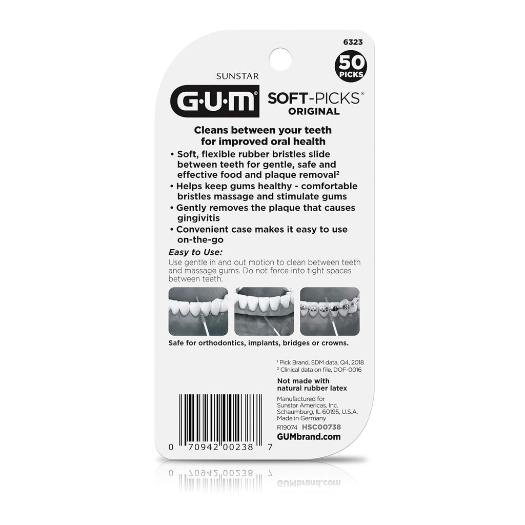 GUM Soft-Picks Original Dental Picks, Disposable Interdental Brushes with Carry Case, 50ct C79578