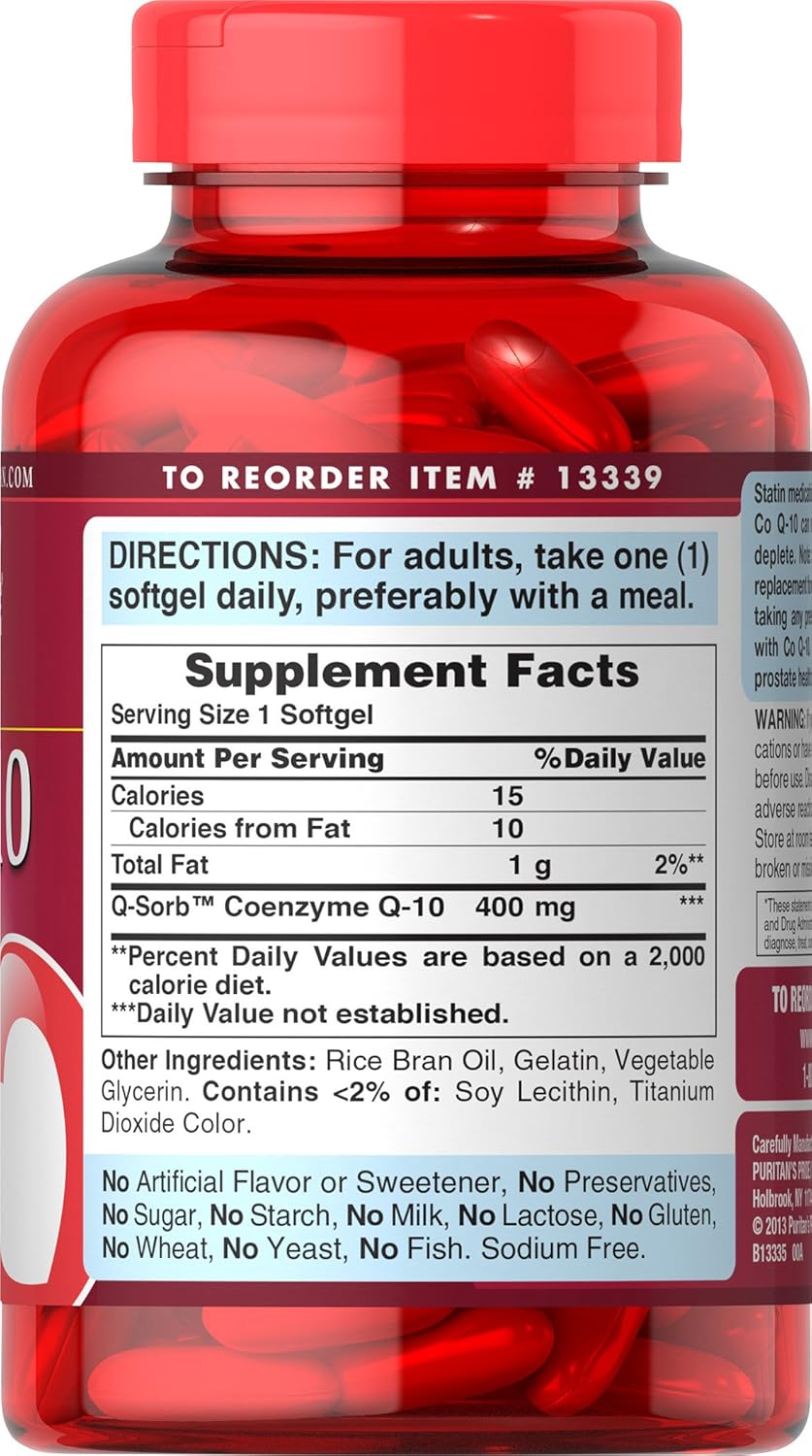 Puritan's Pride Q-Sorb CoQ10 Softgels, 400 mg, 120 Count Z196