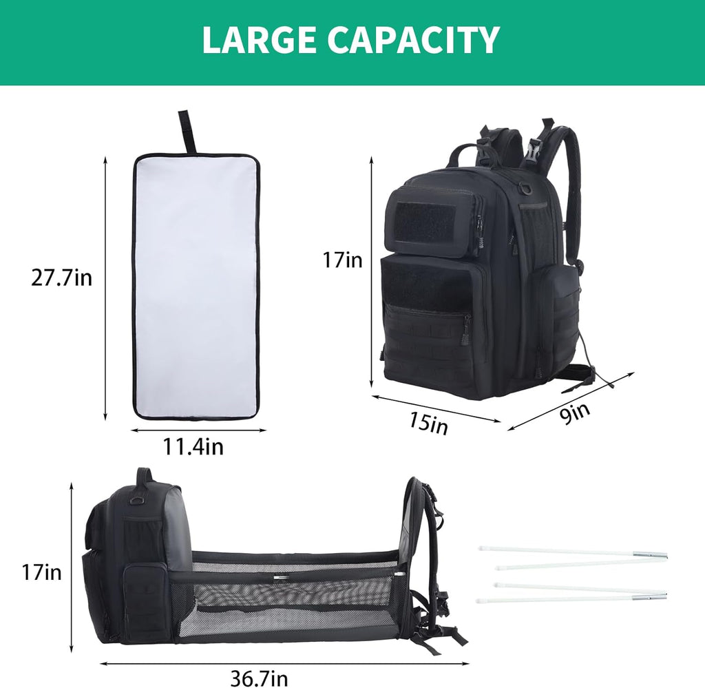 Tactical Diaper Bag Backpack for Dad with Changing Station, Black V2896