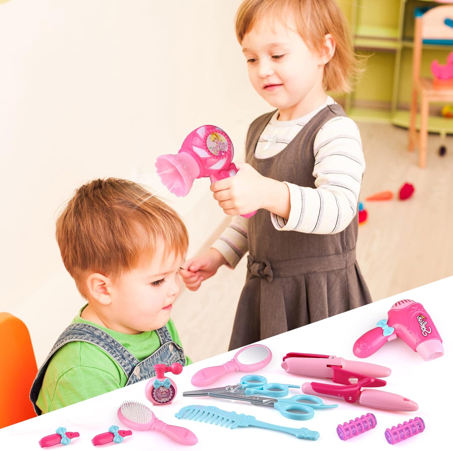 Kids Hair Salon Toy Set with Hair Dryer and Beauty Accessories L61674