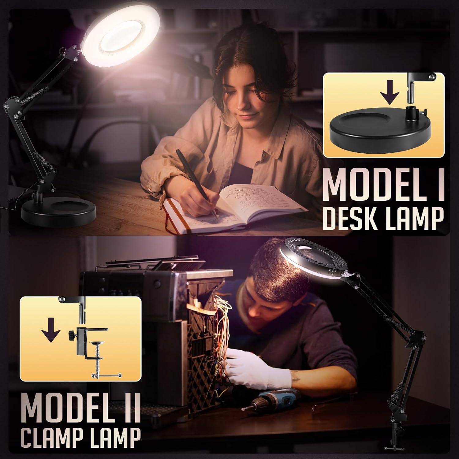 Magnifying Glass with Light and Stand, 2-in-1 Desk Lamp with Clamp J427684