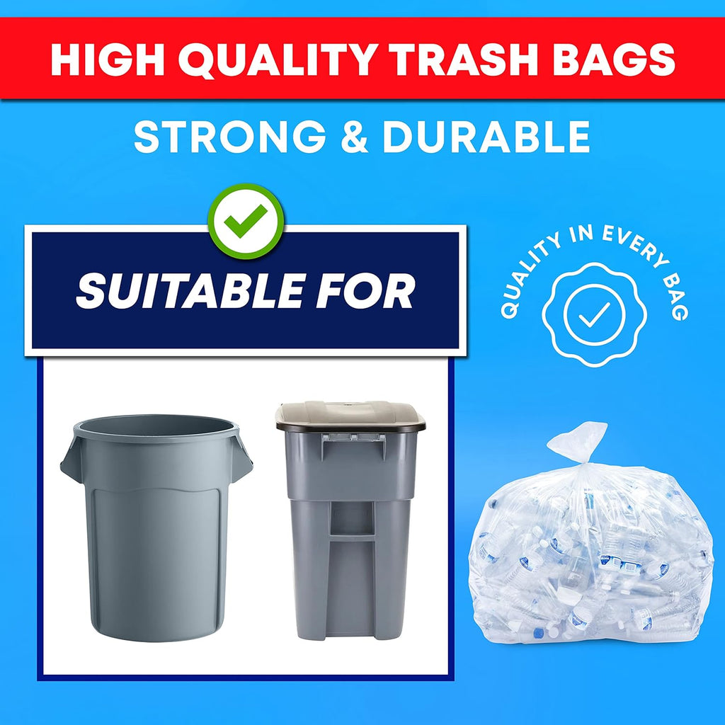 30-33 Gallon Clear Trash Bags Heavy Duty, 100 Bags with Ties T94139