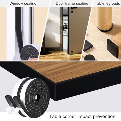 Storystore Foam Insulation Tape Self Adhesive Weather Stripping for Doors and Windows, 1/2In x 1/4In x 33Ft, Black K131