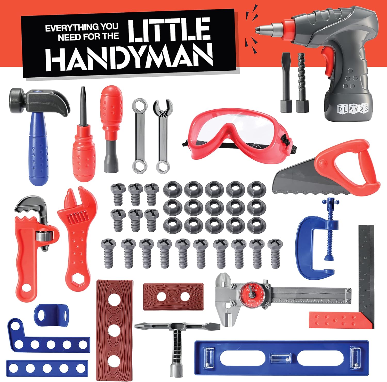 Play22 Kids Tool Set Bench 76 Pc with Electronic Play Drill A9634