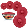 Silicone Bowl Lids Green Set of 5 Reusable Suction Seal Covers for Bowls, Pots, Cups. Food Safe. Natural grip, interlocking handles for easy use and storage.