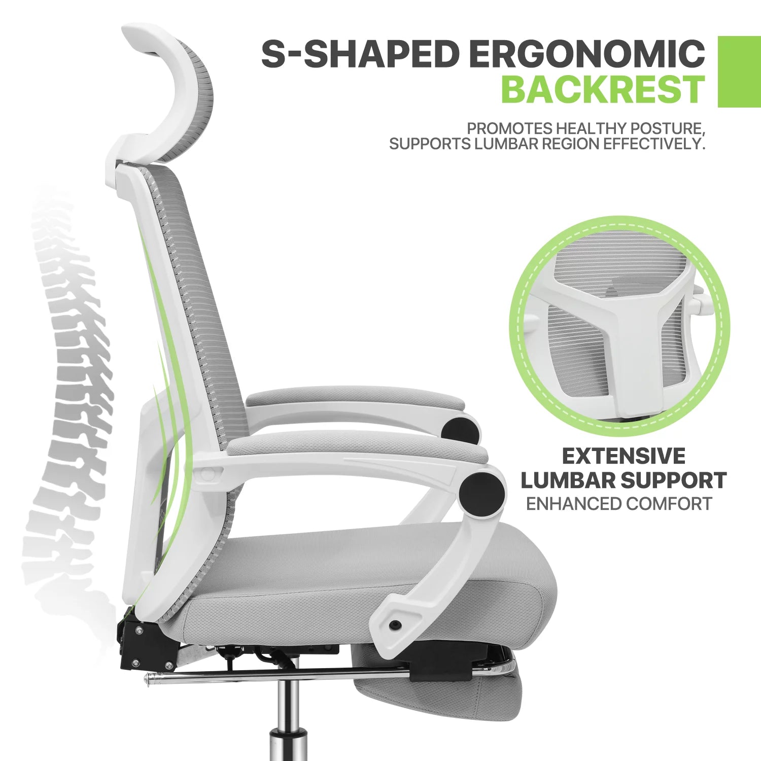 Magshion Ergonomic Office Executive Chair, Adjustable High Back, Grey U433167