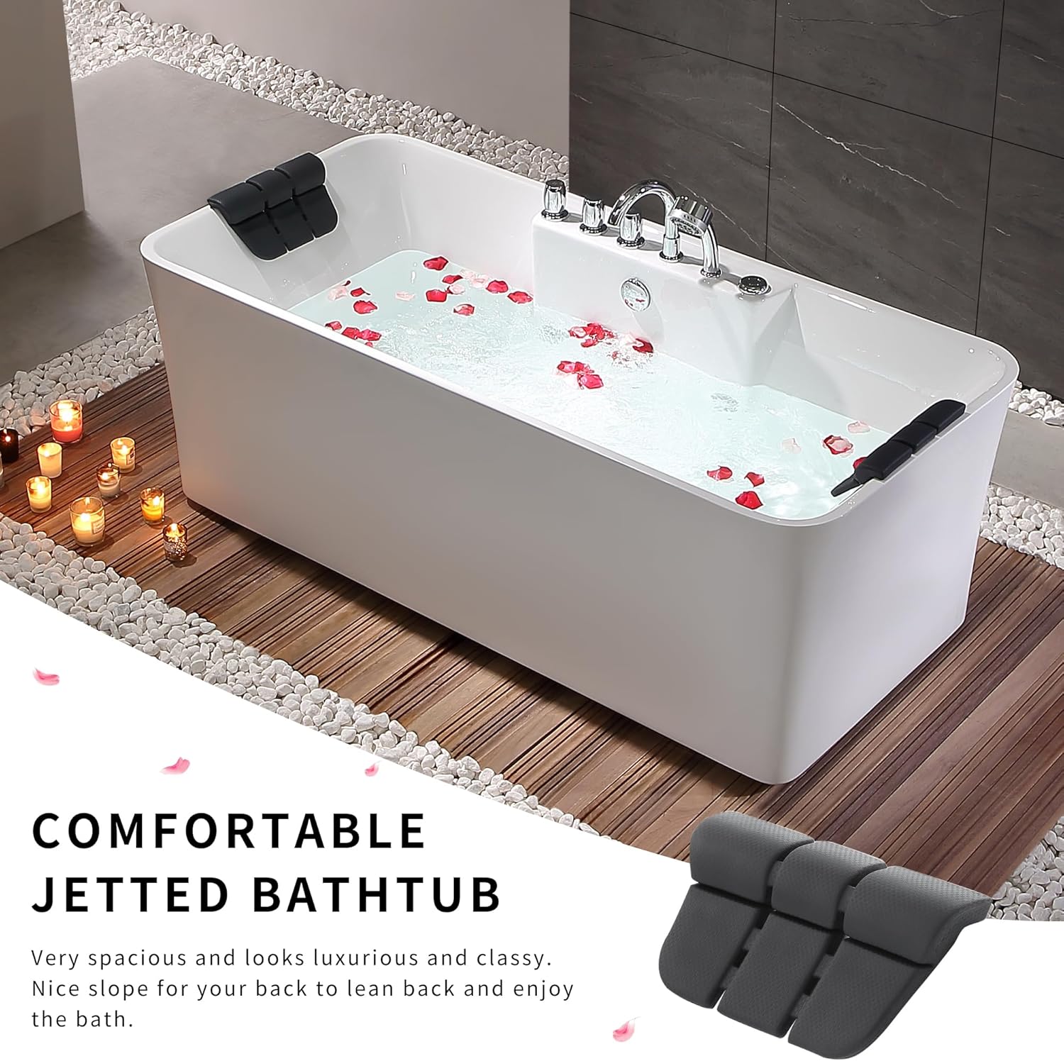 Empava 67 Inch Freestanding Whirlpool Bathtub with 8 Jets, White H67632