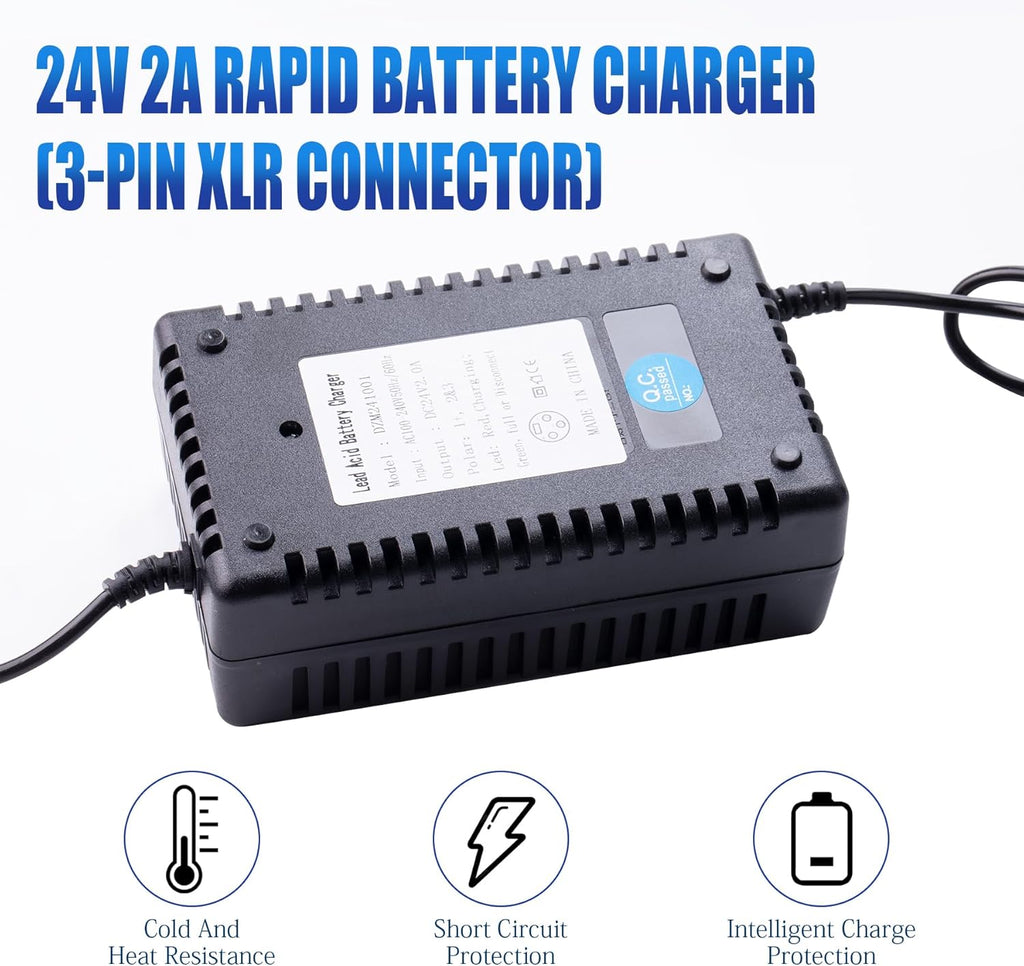 24V 2A Rapid Battery Charger with 3-Pin XLR for GoGo, Drive Medical, ShopRider, Ezip, Pride Jazzy Q1044