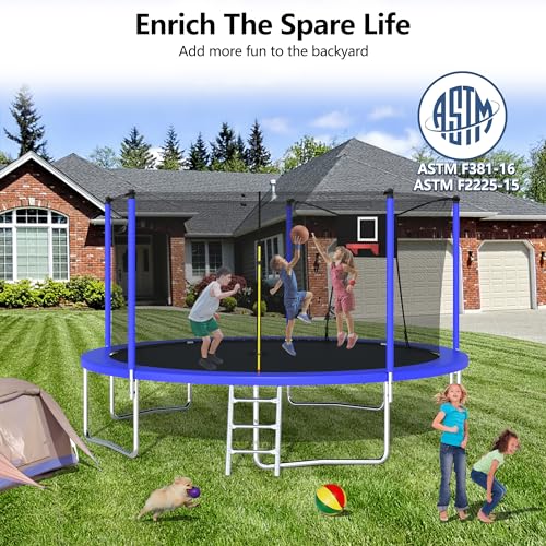 12FT-16FT Trampoline with Basketball Hoop and Safety Enclosure Net Y95639