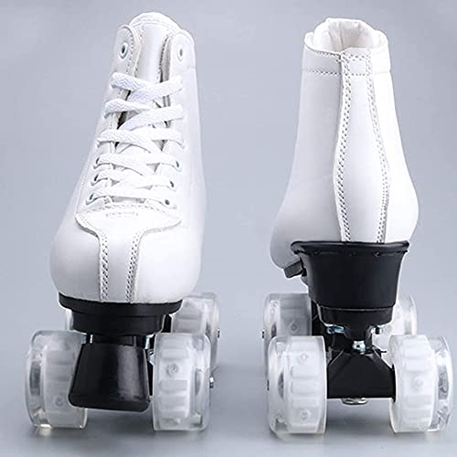 Classic White Roller Skates Unisex Double Row 4 Wheels Quad PU Leather M509
