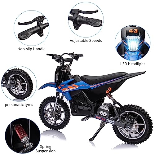 36V Electric Dirt Bike for Kids, 500W Motor, 15.5MPH, Blue G3910