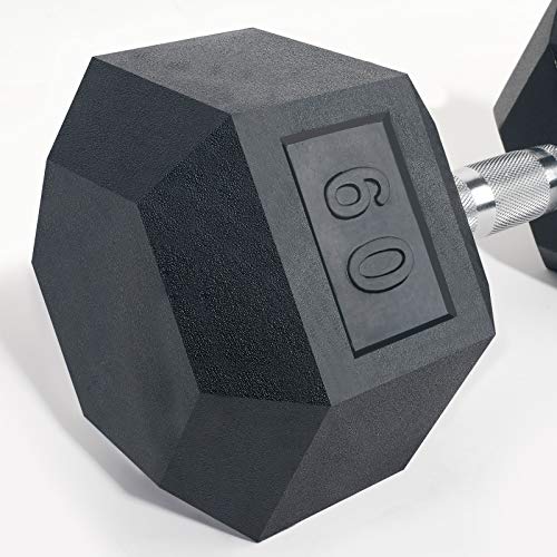 LIONSCOOL Rubber Encased Hex Dumbbells with Metal Handle, 5-65lbs H890990