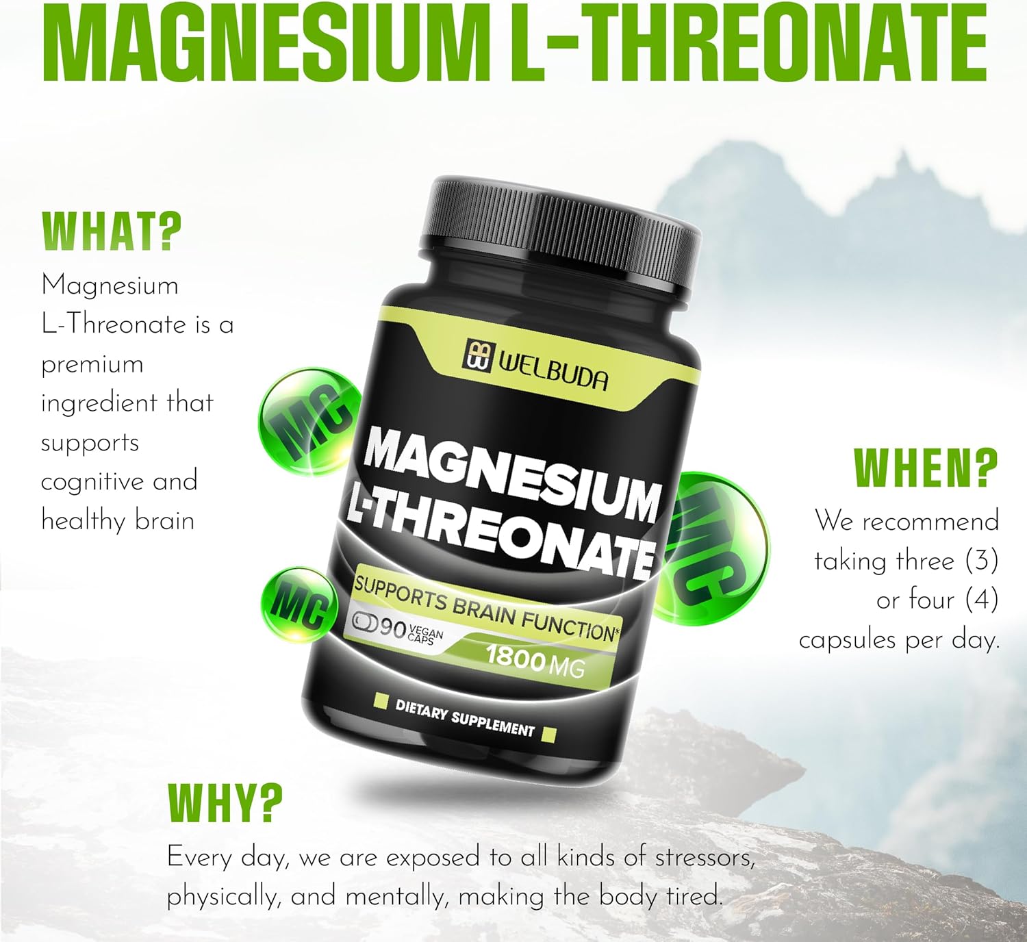 Magnesium L-Threonate Capsules 1800mg, 90 Count P5772