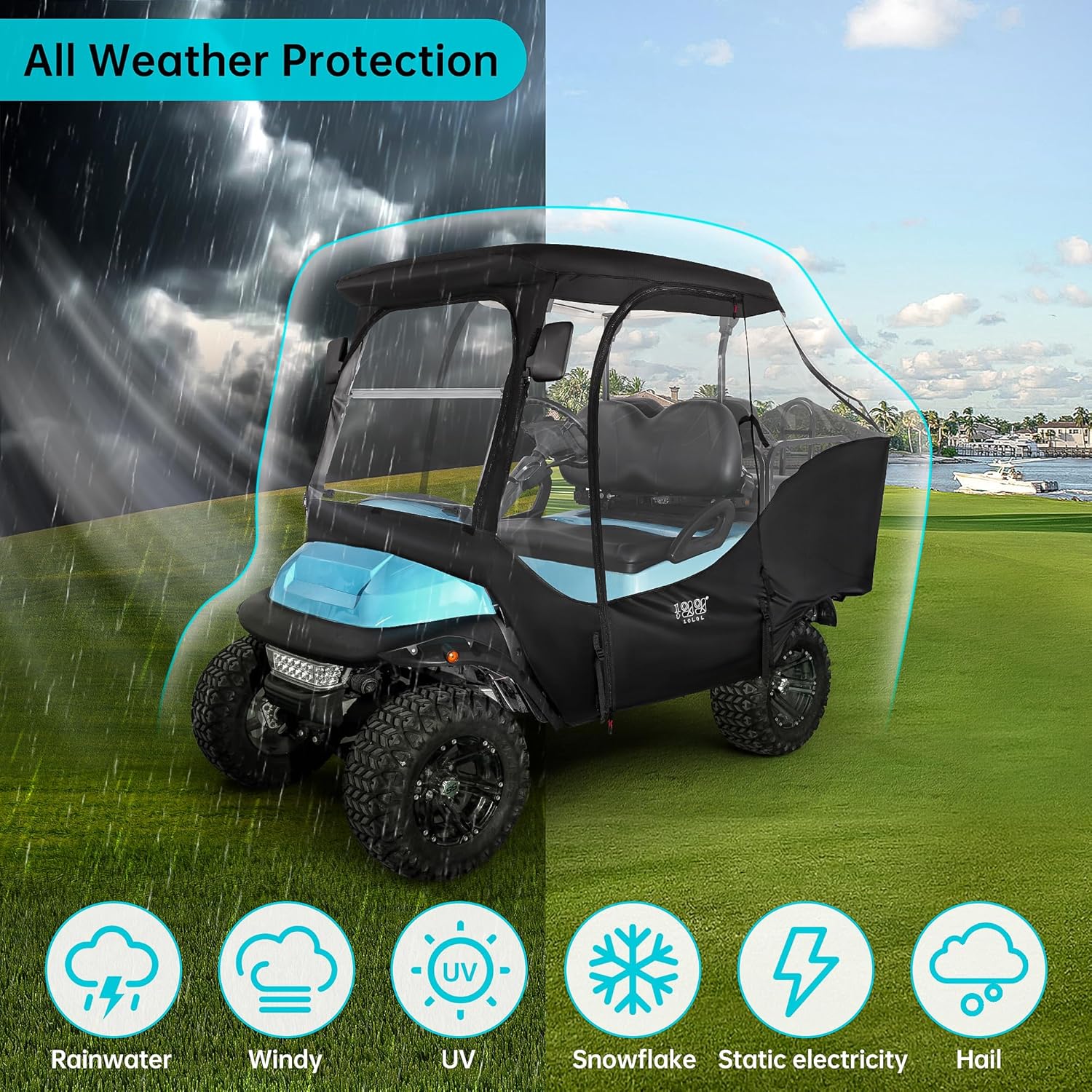 10L0L 4 Passenger Golf Cart Enclosure for Club Car Precedent Short Roof, Clear Windows, 420D Waterproof M640
