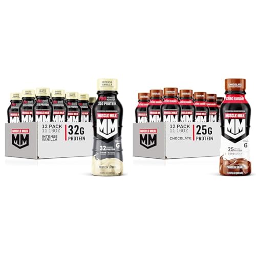 Muscle Milk Pro Advanced Nutrition Protein Shake & Genuine Shake, Strawberry, 11.16 Fl Oz Bottles (Pack of 12)