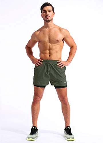 Pudolla Men’s 2 in 1 Running Shorts 5" Quick Dry with Phone Pockets U730