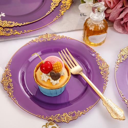 Nervure 350PCS Clear Gold Plastic Plates Dinnerware Set for 50 Guests S7668
