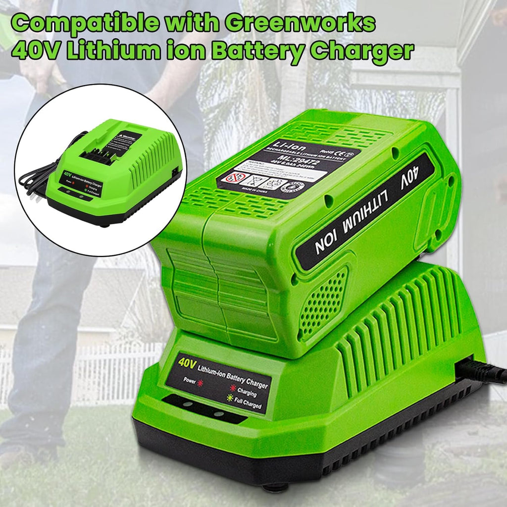 2-Pack 40V 6.0Ah Lithium Battery and Charger for Greenworks G-MAX Tools Z45443