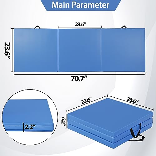 ZENY 2" Thick Tri-fold Folding Gym Exercise Mat with Carrying Handles Z840