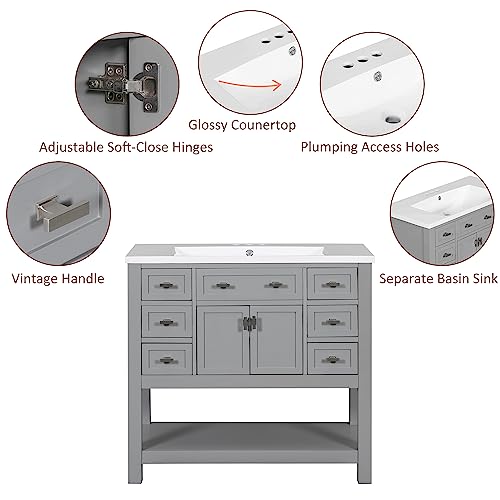 22" Small Bathroom Vanity with White Cabinet, Ceramic Vessel Sink & Left Side Storage R845232