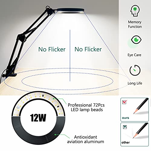 Magnifying Glass with Light and Stand, 10X LED Desk Magnifier, 3 Color Modes K670