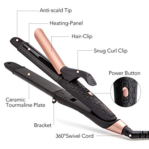 AmoVee 1 Inch Travel Curling Iron, Dual Voltage, Mini with Carry Bag (White) L5341
