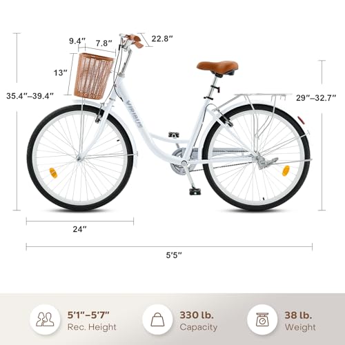 Viribus Women's Beach Cruiser Bike, 24 or 26 Inch, Step-Through with Basket J18770