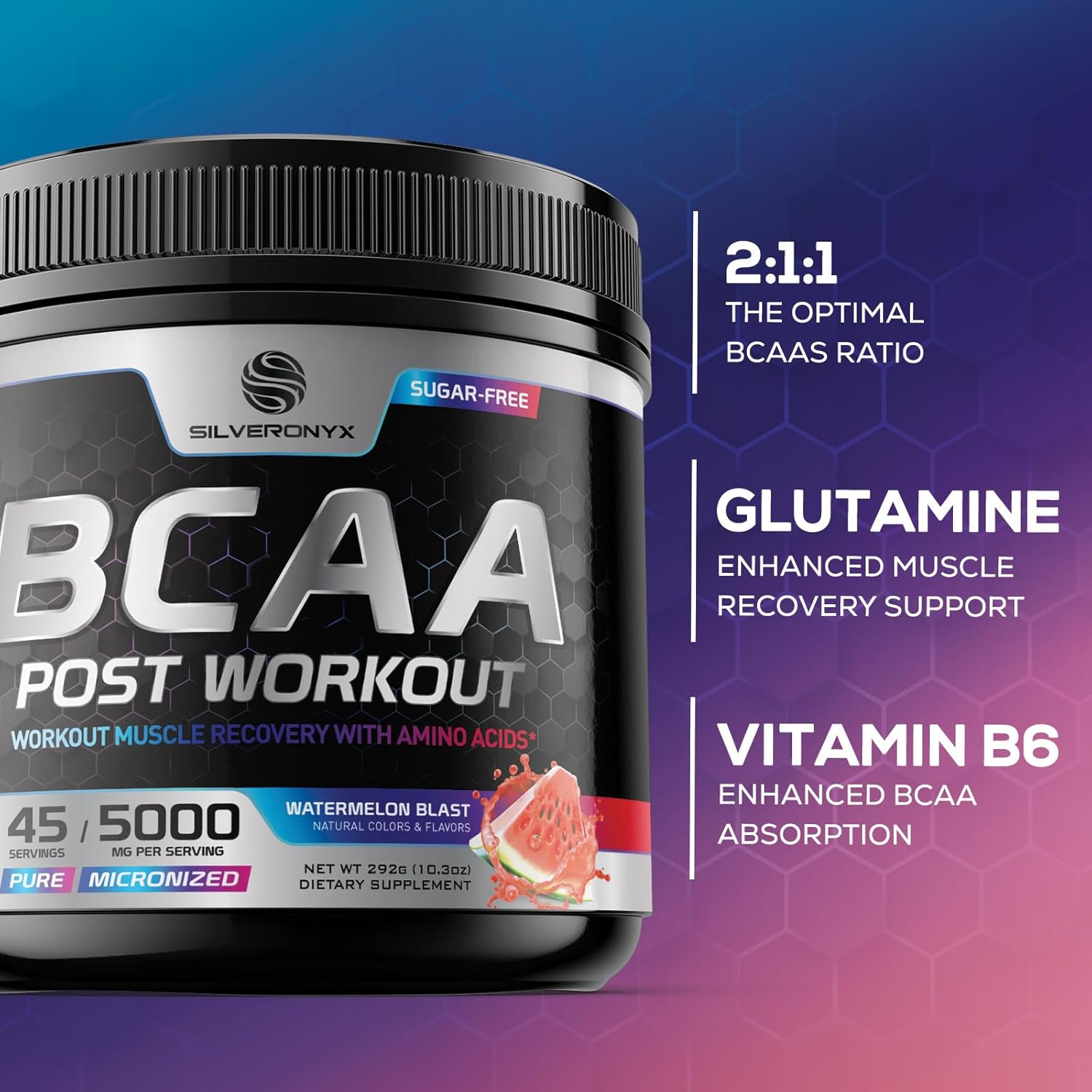Amino Muscle Recovery Powder with BCAAs - Post Workout Drink for Men & Women - Watermelon, 45 Servings F526172