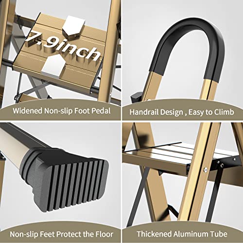 SOLADDER 5 Step Ladder, Folding Aluminum Step Stool, Anti-Slip Pedal, 300 lbs Capacity A315