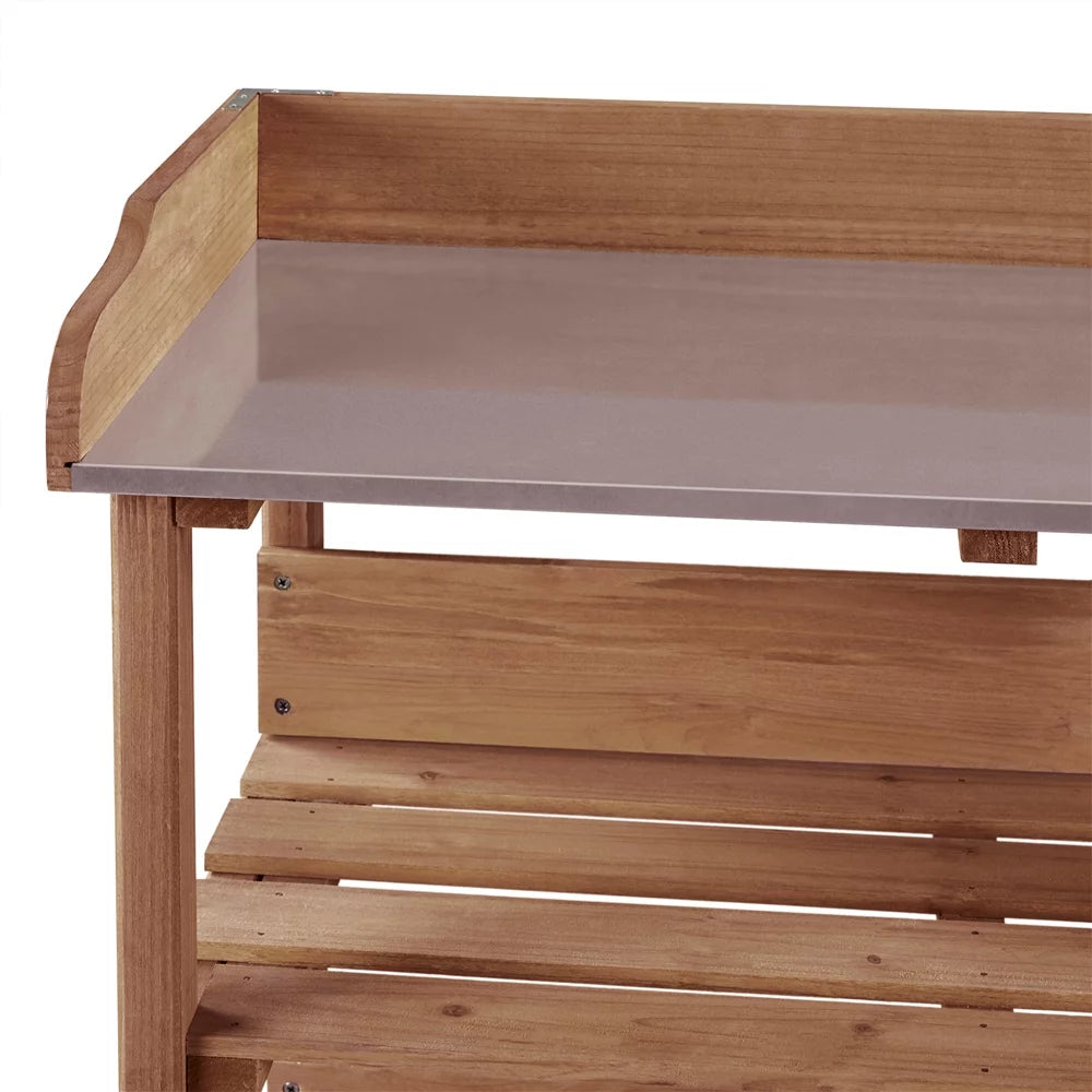 Easyfashion Outdoor Potting Bench Table with Storage Shelf, Brown L604417