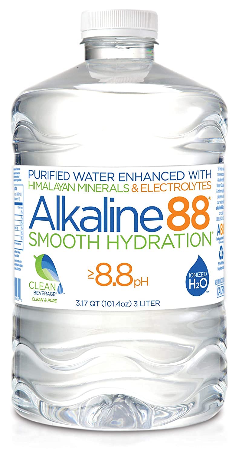 Alkaline88 Purified, Ionized Alkaline Water, 3-Liter bottles, 4 Pack - Himalayan Minerals & Electrolytes, Smooth Taste, 8.8 pH Bottled Water, BPA-free