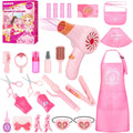 Girls Beauty Salon Set, Doll Head Hair Stylist Toy Kit, 27 PCS Pretend Play Hair Styling Set with Blow Dryer, Barber Apron and Styling Accessories Toys for Girls Ages 3-9