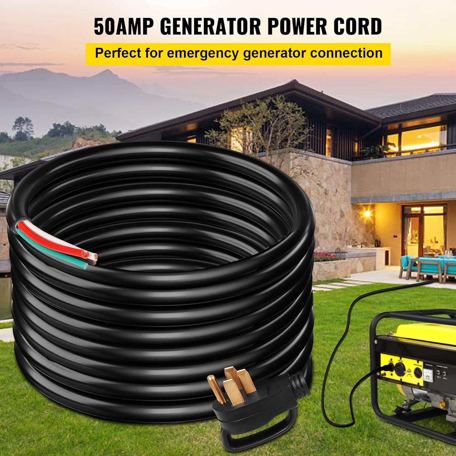 Vevor 30Ft 50Amp Generator Extension Cord 6 Gauge STW N14-50P to Bare Wire Q200