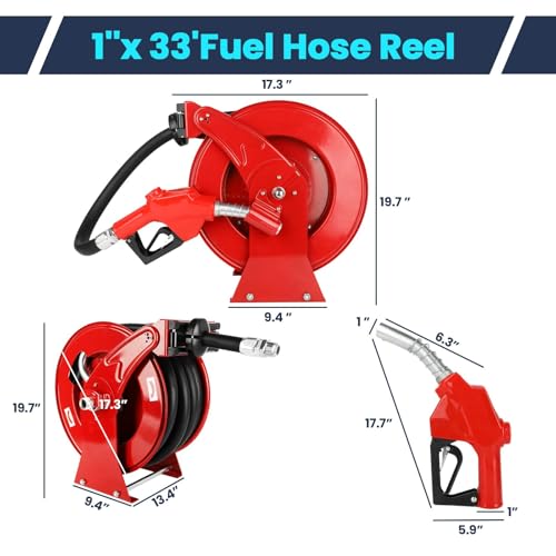 Fuel Hose Reel 1" x 33' Retractable Diesel Auto Rewind Steel Construction Y85758