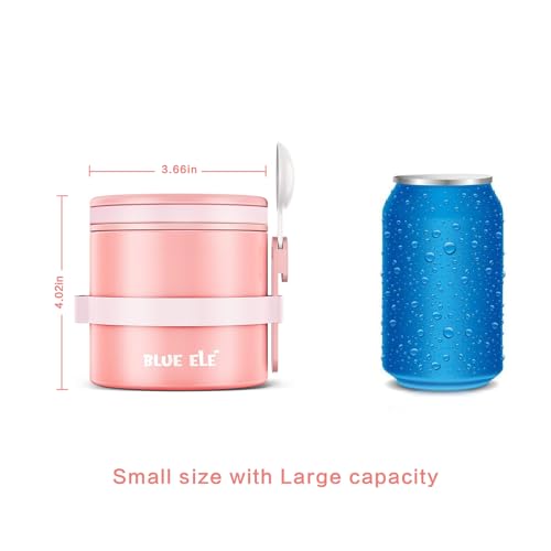 BLUE ELE 13.5oz Vacuum Insulated Thermos Lunch Container with Spoon, Carnation Pink R571160