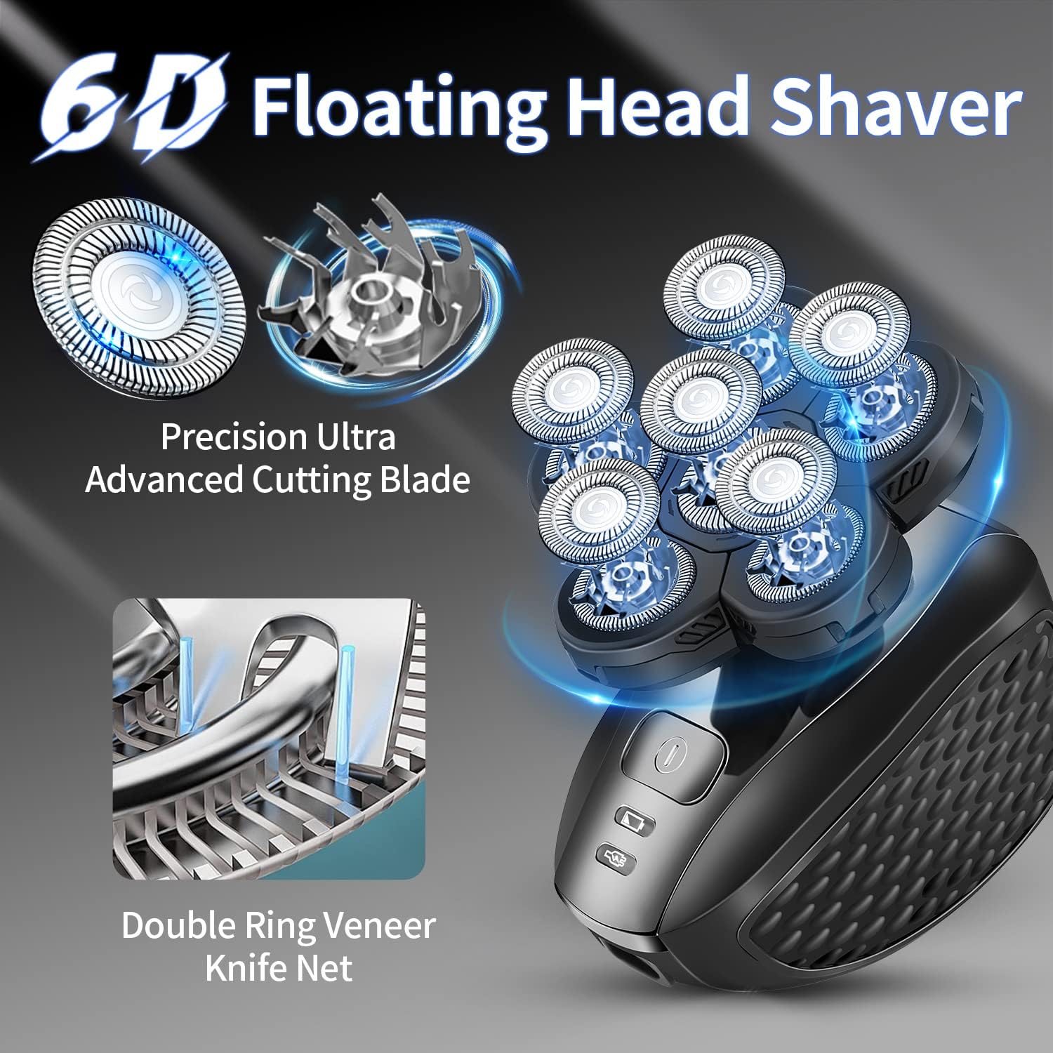 6D Electric Shaver for Bald Men 7 in 1 Rotary Head Waterproof Rechargeable M270826