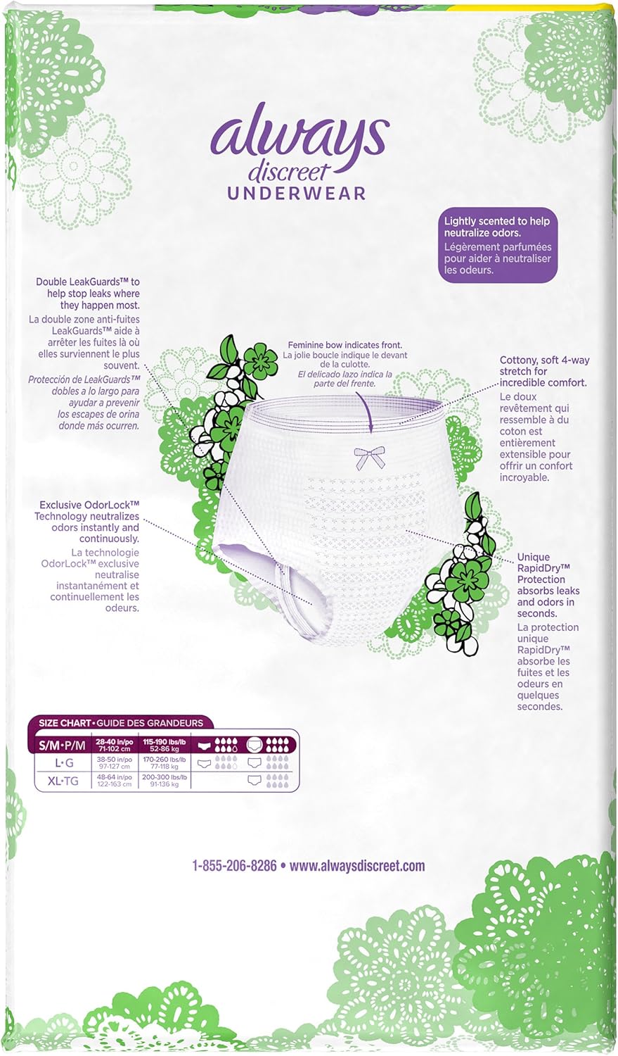 Always Discreet Incontinence Underwear, Maximum Absorbency, Small/Medium, 32 Count V69066