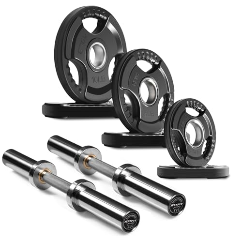 RITFIT 16”/20” Olympic Dumbbell Handles Pair of 500lbs Capacity Loadable Dumbbell Bars with Collars for 2” Olympic Weight Plates Adjustment Perfect for Strength Training in Home Gym