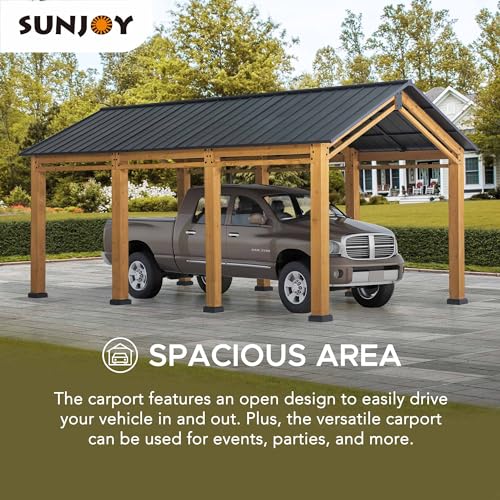Sunjoy Carport 11 x 20 ft Wood Gazebo with Metal Roof Y747855