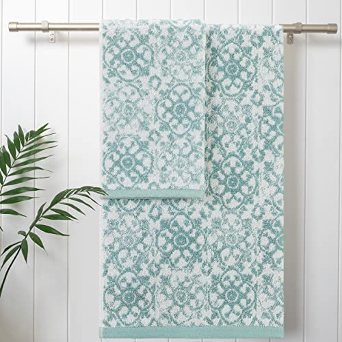 Jessica Simpson – Bath Towel 4 Piece Set | Aziza | Premium Bathroom Décor | Includes 2 Hand Towels and 2 Shower Towels | 100% Cotton & Machine Washable | Frosty Green