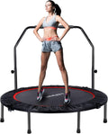 50" Mini Fitness Trampoline for Adults, Foldable Exercise Trampoline with 5 Levels Adjustable Foam Handle, Rebounder Trampoline for Bounce Workout Indoor/Garden Max Load 440lbs