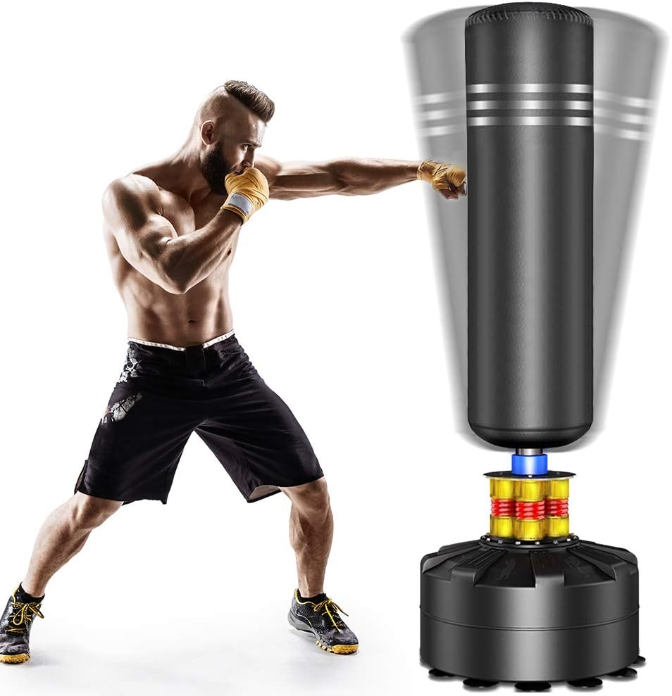 Punching Bag Heavy Boxing Bag with Suction Cup Stand- Freestanding Punching Bag for Adults Kickboxing Bags Kick Punch Bag for Home Gym Boxing Training Black, 69"