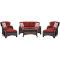 Hanover Strathmere 6-Piece Wicker Outdoor Conversation Set, Crimson Red