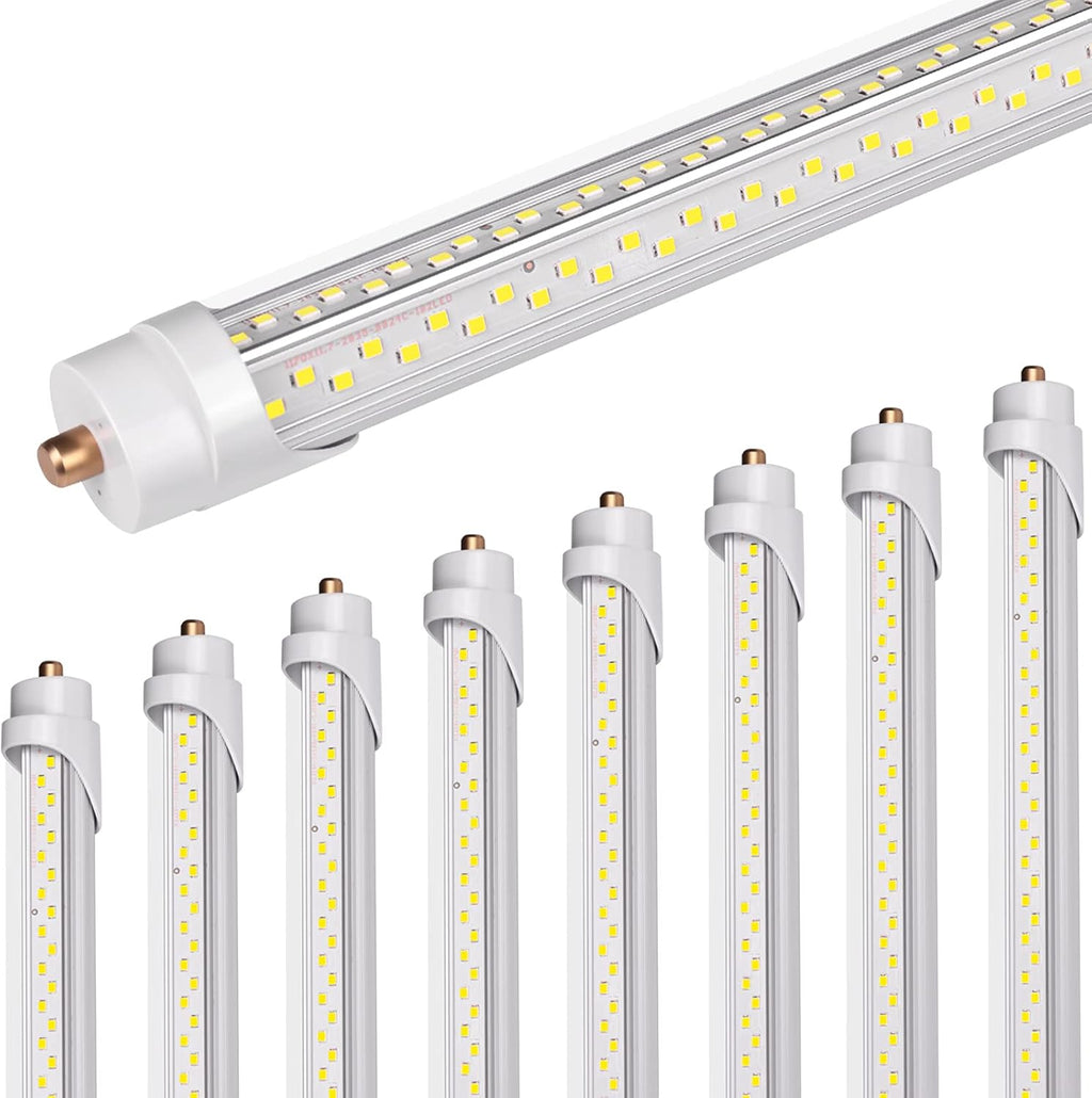 8 Foot LED Bulbs,90W 5000K 12150lm, T8 T10 T12 8ft LED Bulbs Fluorescent Light Replacement, FA8 Single Pin V Shaped LED Tube Light, Clear Cover (8 Pack)