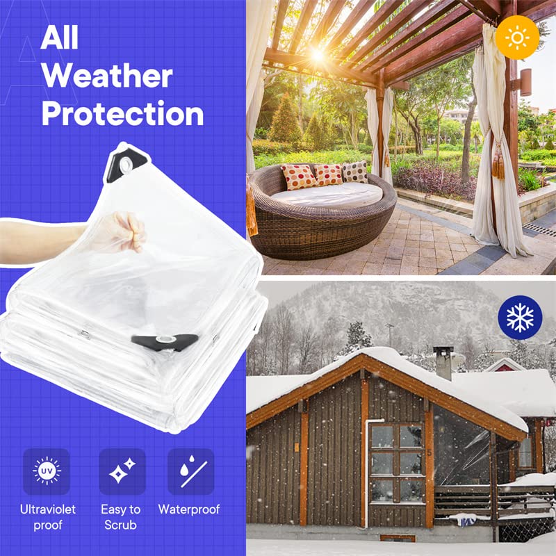 Outdoor Clear Vinyl Tarp 20 Mil 8x8 FT Waterproof with Metal Grommets P342