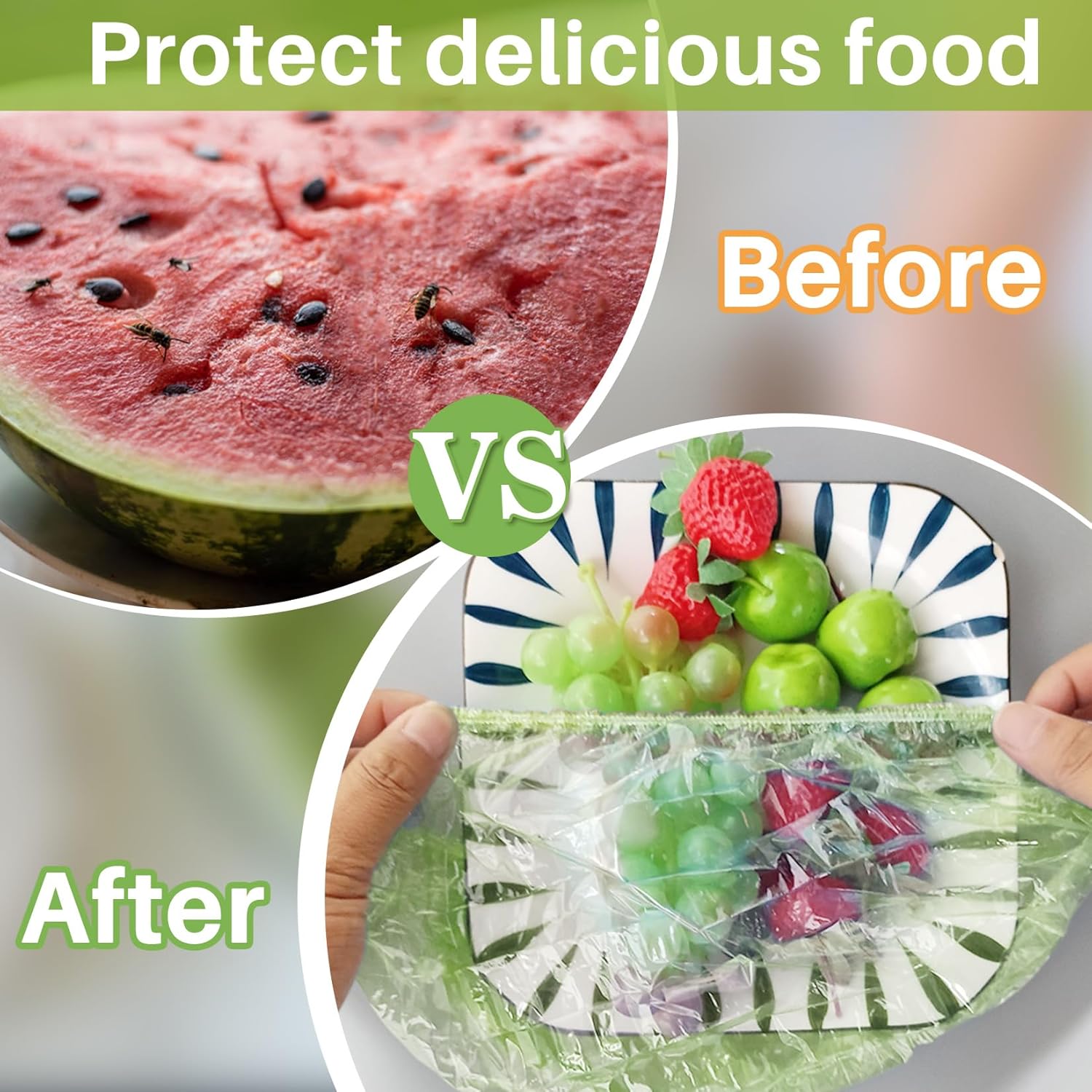 60Pcs Reusable Elastic Plastic Bowl Covers Food Storage O2365