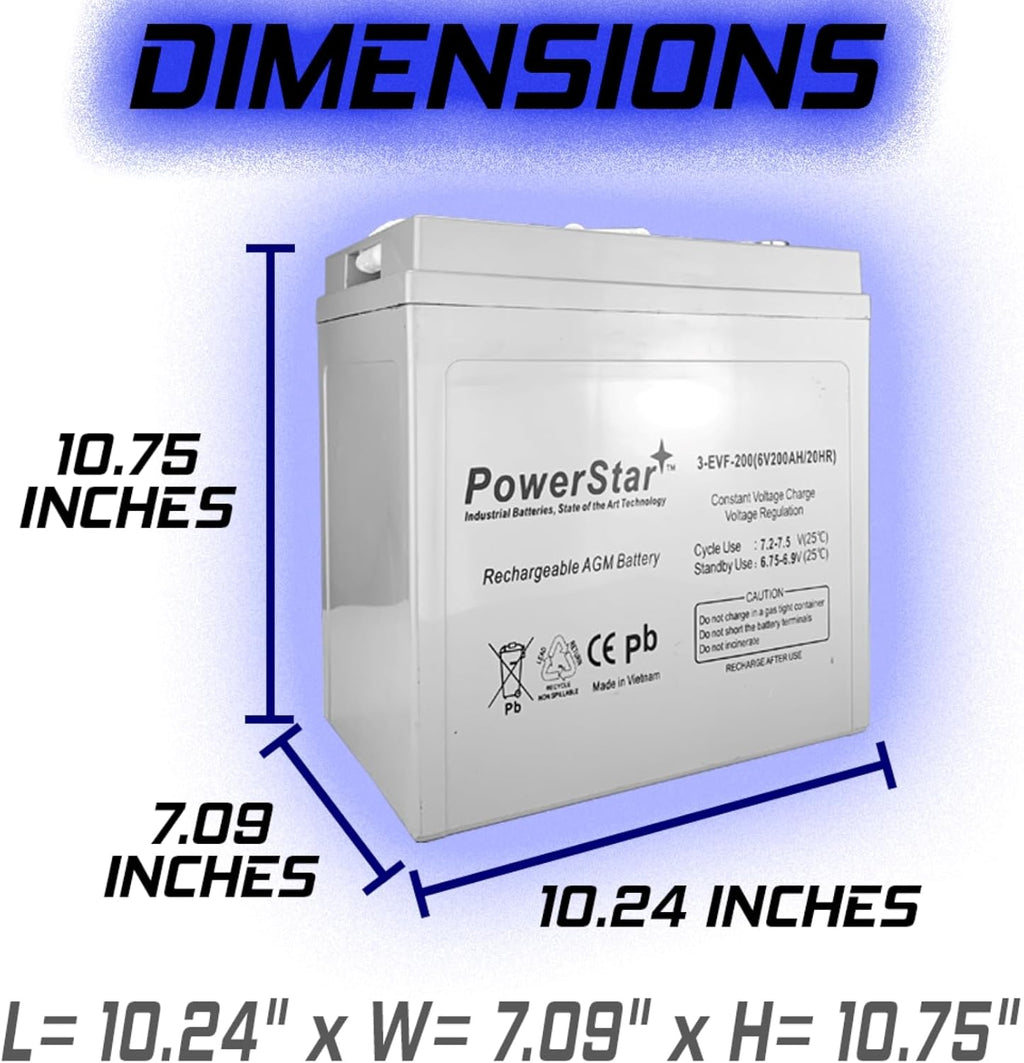 PowerStar Replacement for Trojan T-105 GC2 6V 200Ah Deep Cycle Battery x2 M8473
