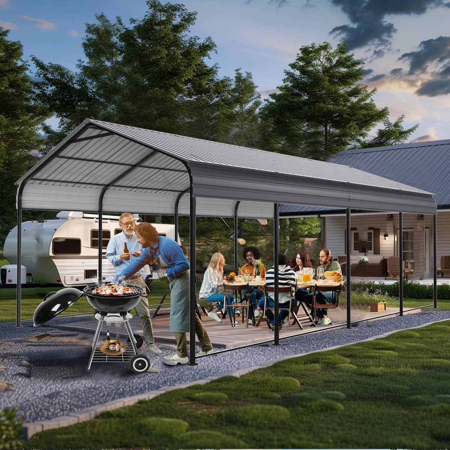 Heavy Duty Metal Carport Canopy 10 x 20 ft Gray P275