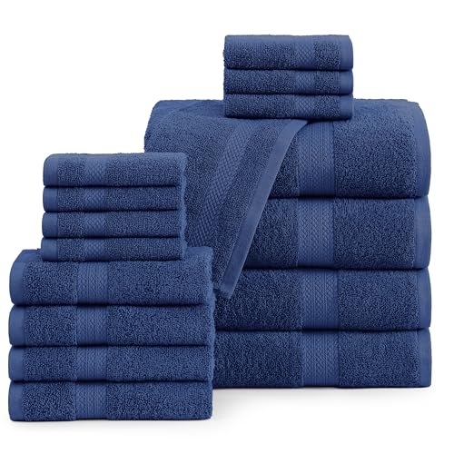 LANE LINEN 16 Piece Bath towels - Black Towels - 100% Cotton Towels for Bathroom, Luxury Bath Towels, Highly Absorbent Bathroom Towel Set, 4 Bath Towels, 4 Hand Towels, 8 Wash cloths - Black